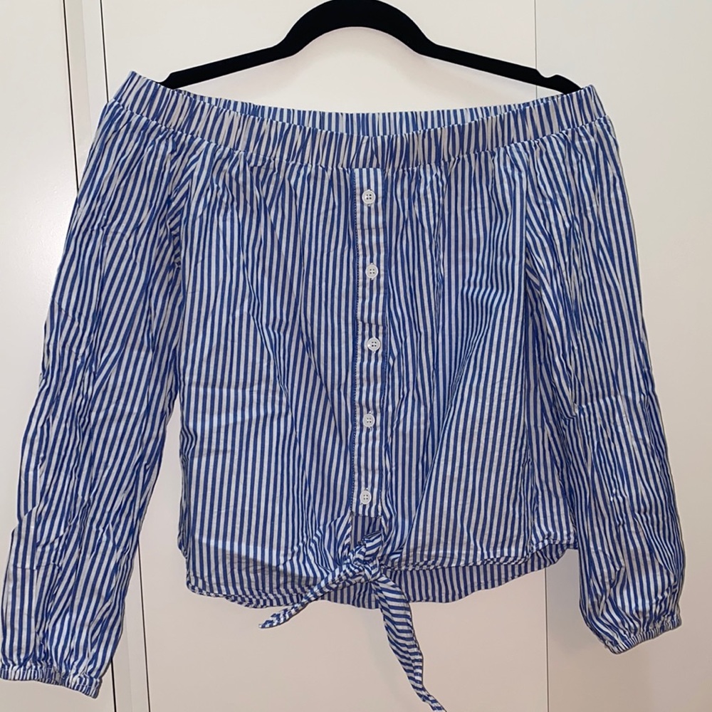 Blue and White Stripes Off The Shoulder Top